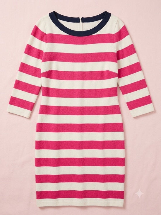 St. John Dresses & Skirts - St. John Sheath Dress Womens 10 Pink Cream Striped 3/4 Sleeve Wool Knit